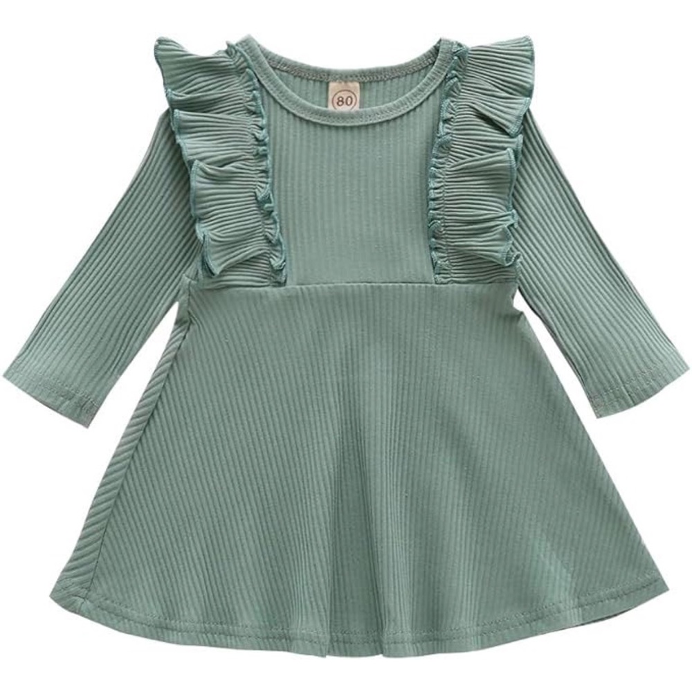 Ribbed Ruffle‎ Long Sleeve Dress